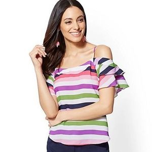 Cold Shoulder Ruffle Sleeve Blouse